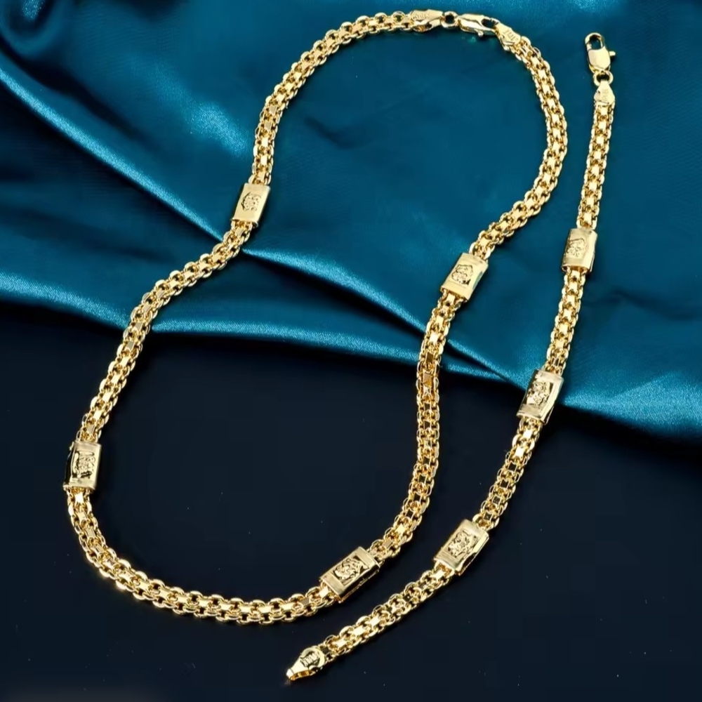 18K Italy Gold Plated Chain Necklace and Bracelet Set 750 ITALY